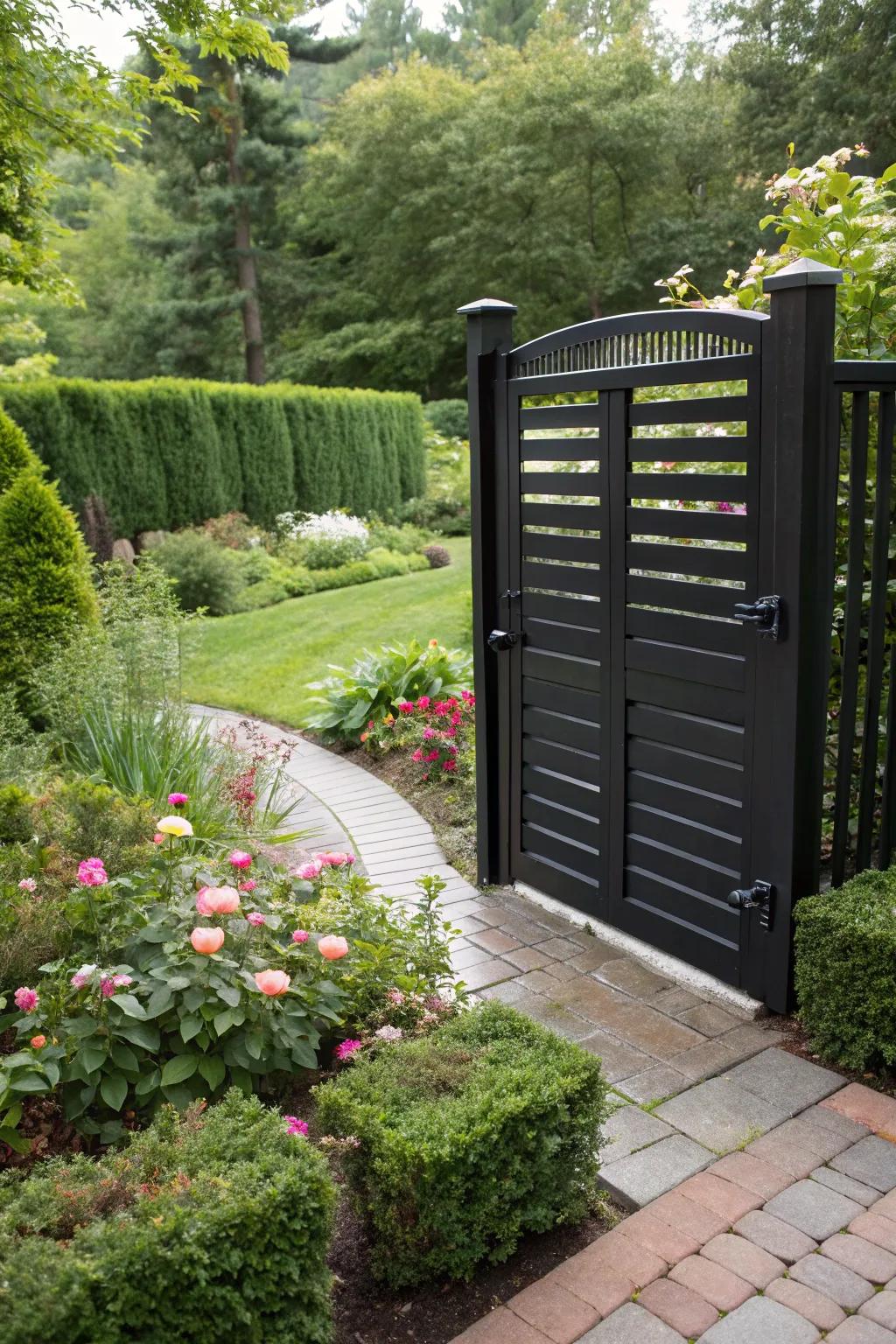 Make a bold statement with a black horizontal-slat gate.