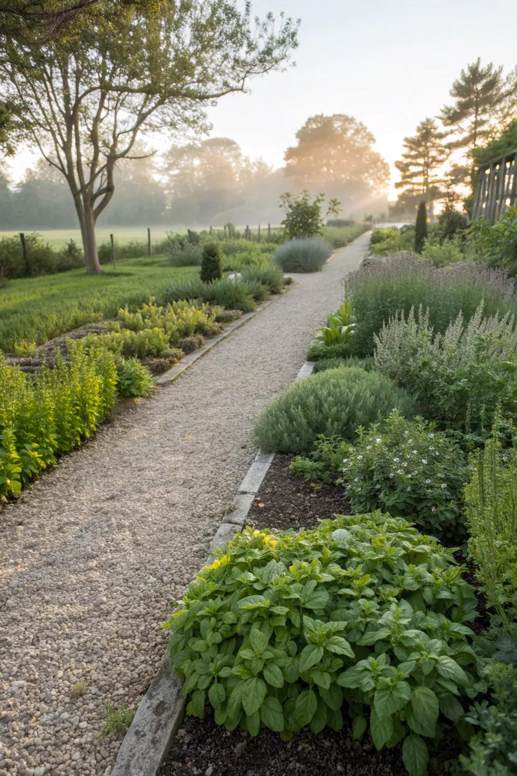 A fragrant herb-lined gravel path.
