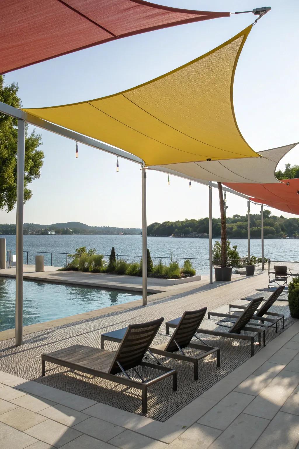 Shade sails offer practical and stylish sun protection for outdoor areas.