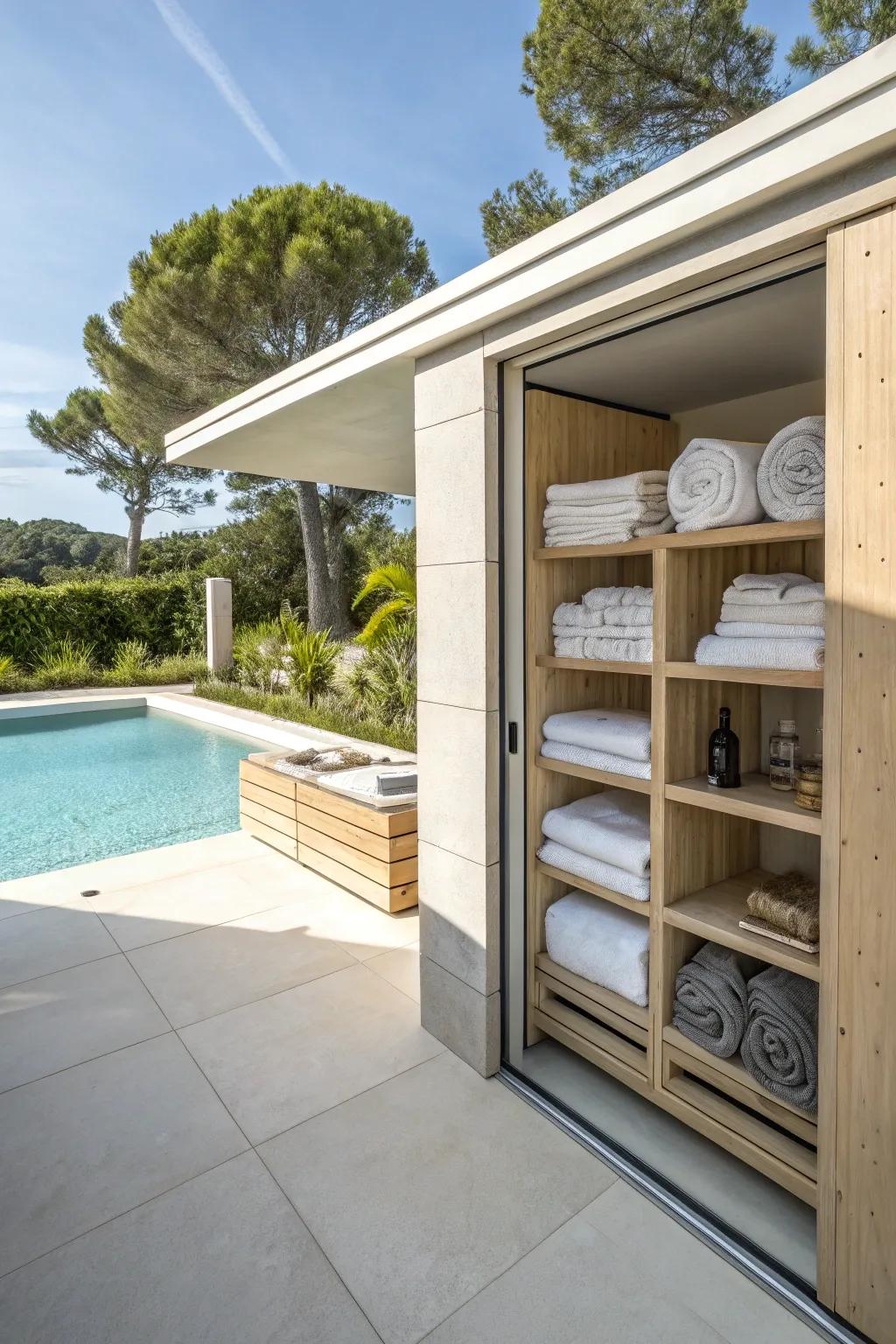 Seamless and integrated custom-built towel storage.