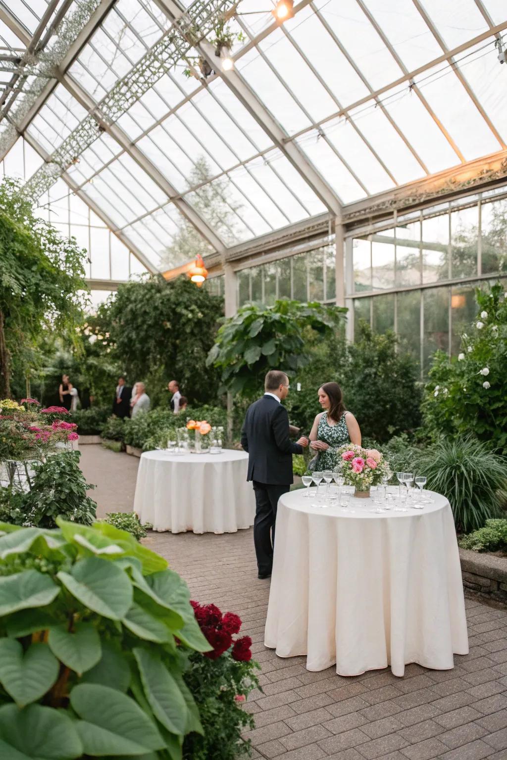 An enchanting greenhouse setting for cocktail hour.