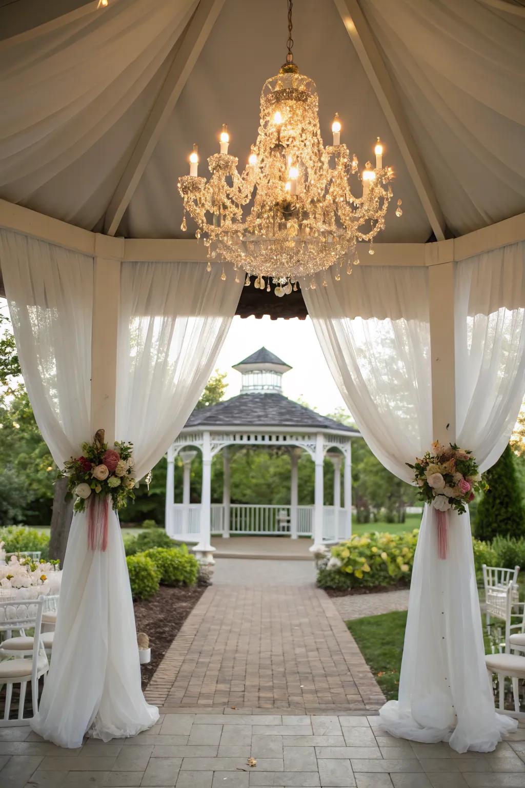 A chandelier adds elegance and sophistication.