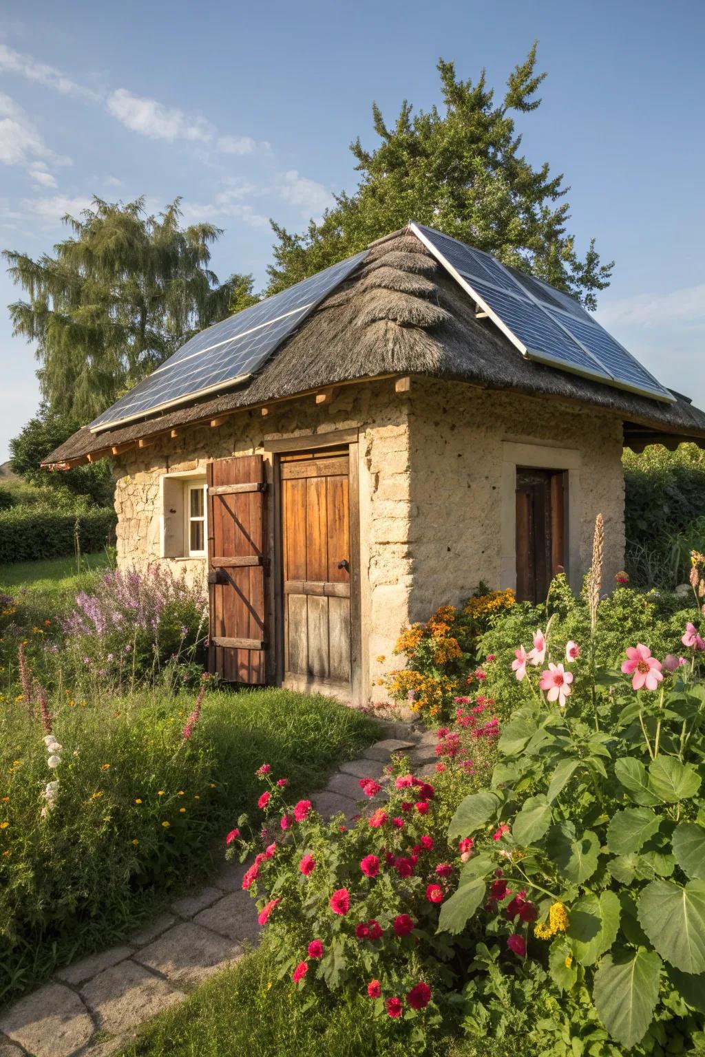 Solar panels make this well house both functional and eco-friendly.