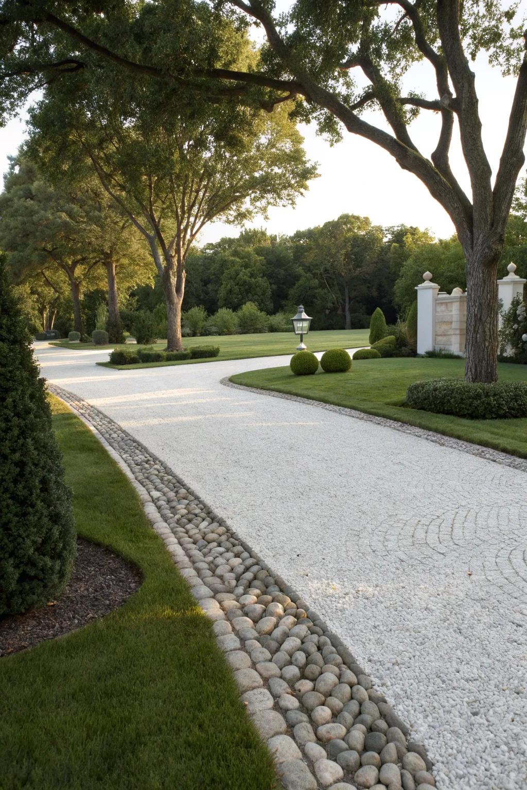 Driveway with timeless cobblestone accents.