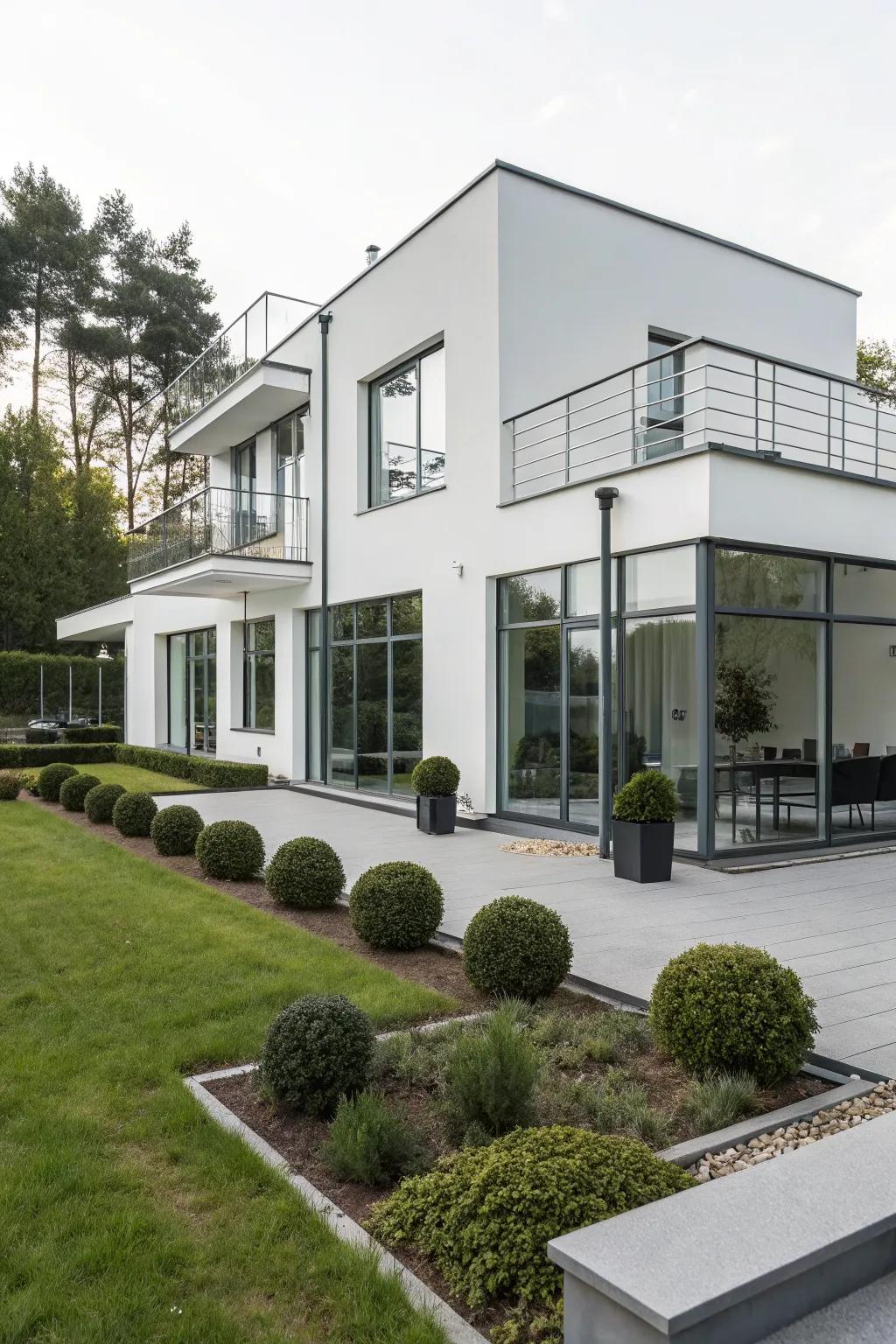 Metal accents add an industrial edge to a white-painted house.