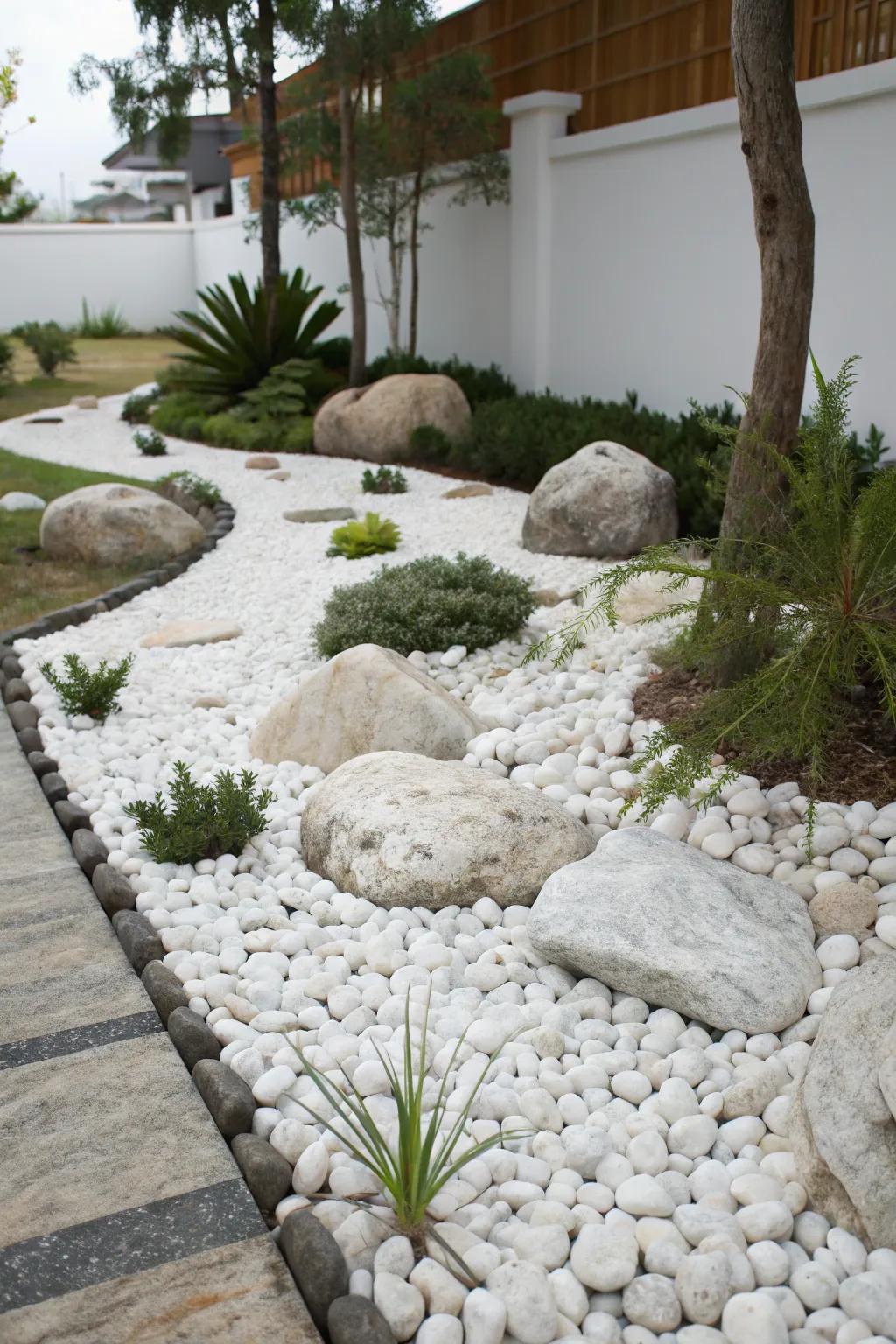 Brighten your rock garden with the addition of white stones.