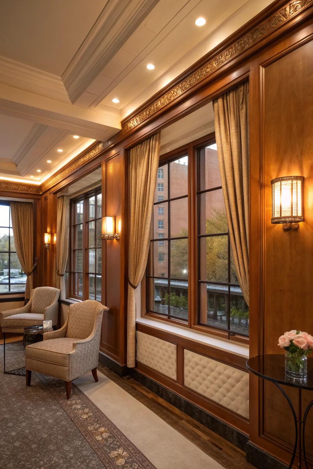 Copper trims offer a luxurious and warm touch.