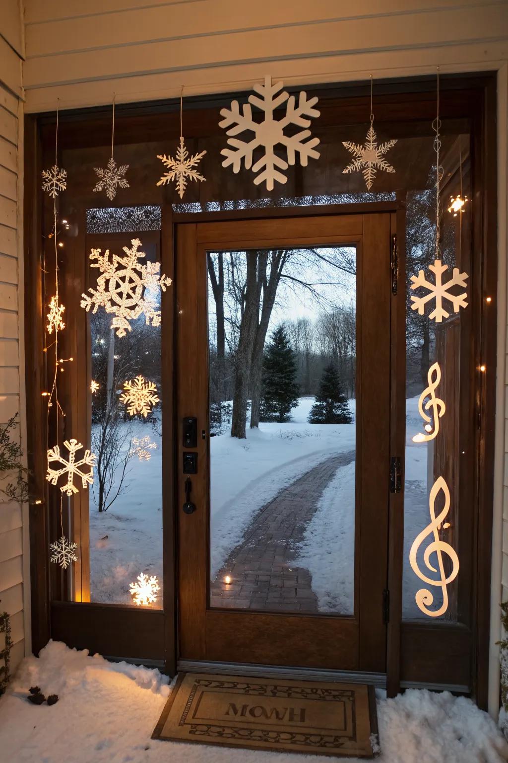 Create a symphony of snowflakes on your door.
