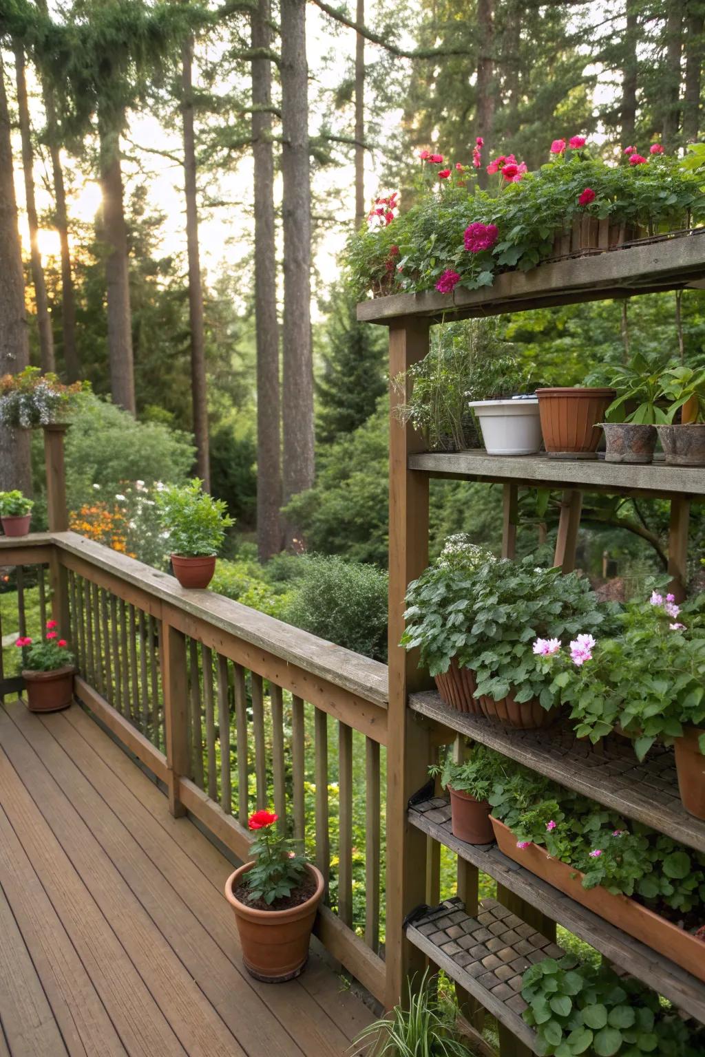 Wide top rails provide space for plants and drinks, perfect for entertaining.