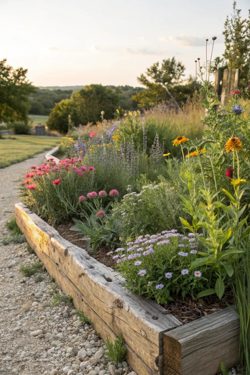 Live edge wood provides a natural, organic border for gardens.