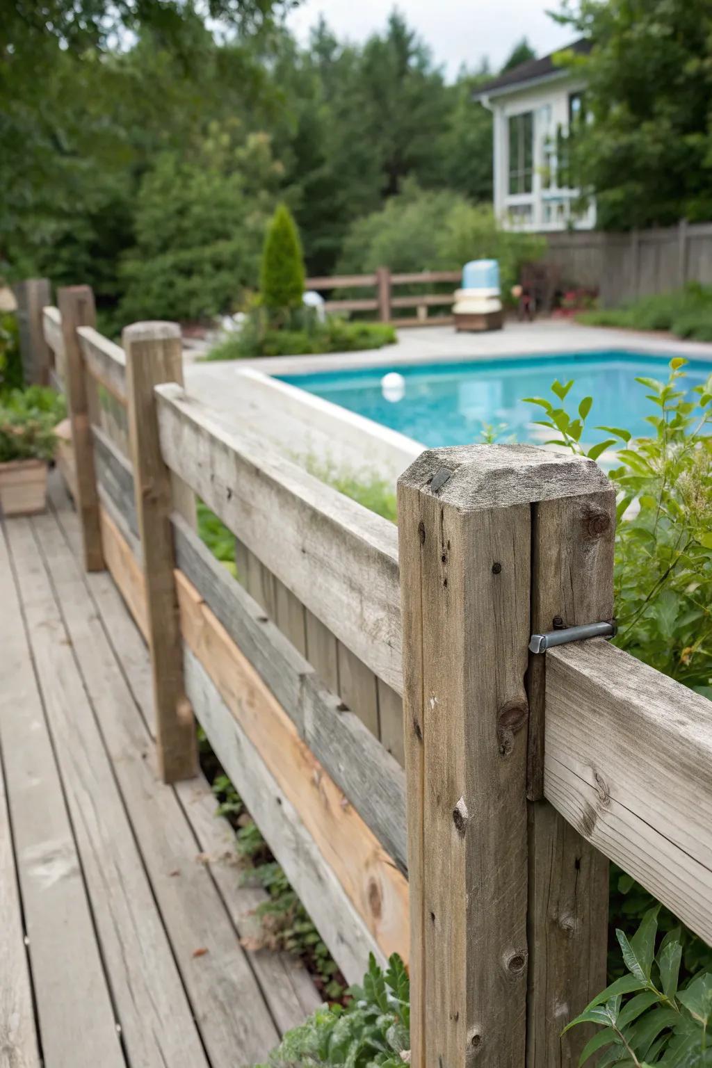 Reclaimed wood offers sustainable beauty for your pool fence.