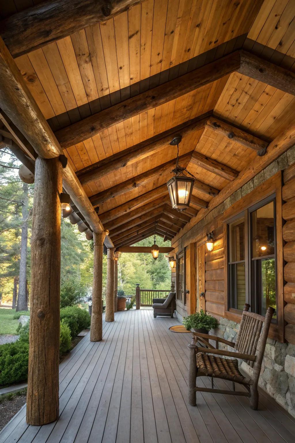 Log cabin style adds cozy rustic charm.