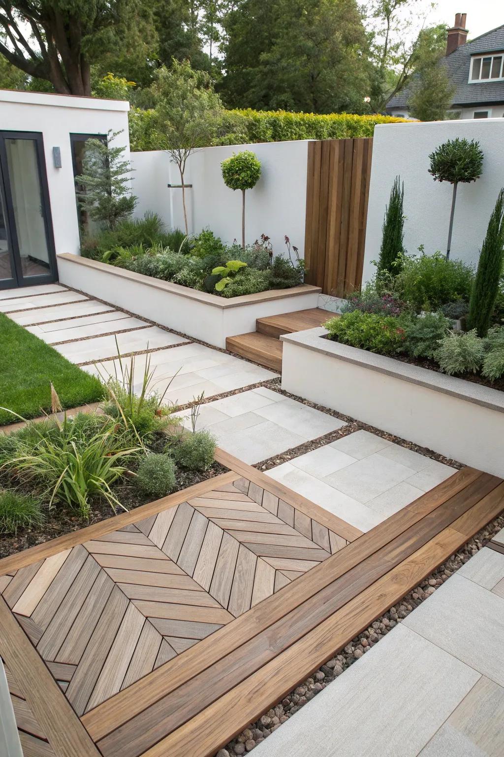 Modernize your garden with geometric wooden patterns.