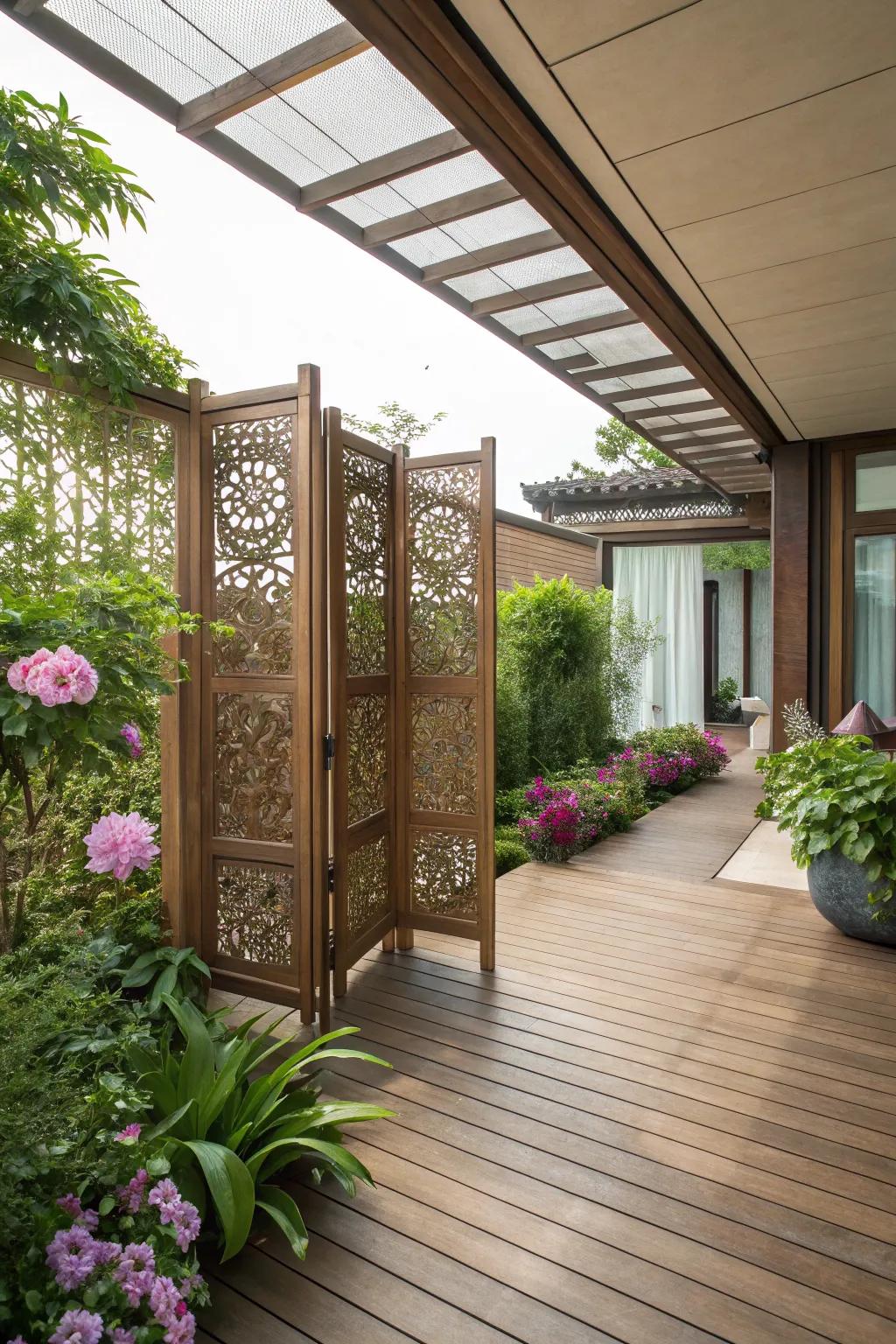 Decorative screens offer privacy and elegance.