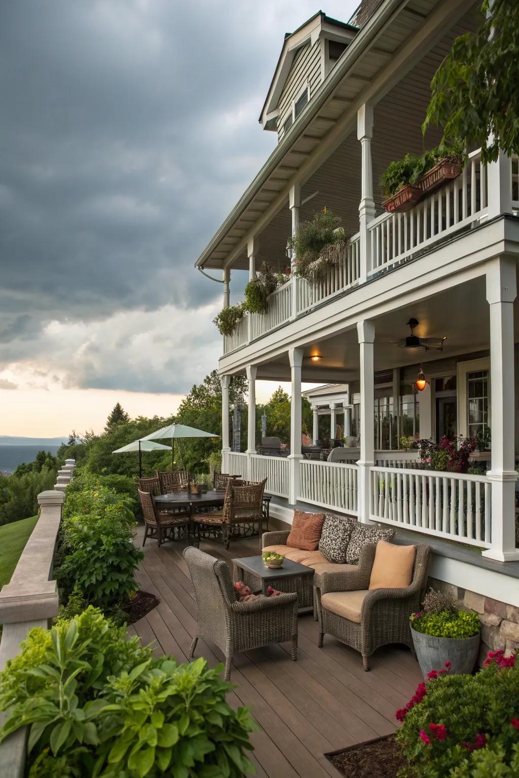 Multi-level design on a wrap around porch