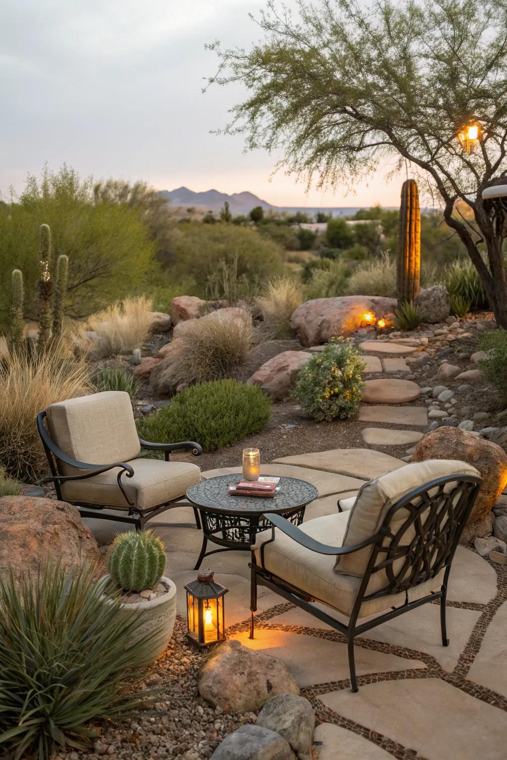 Outdoor living spaces enhance garden enjoyment.