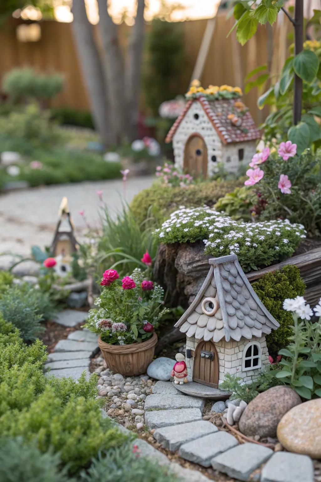 Fairy gardens create enchanting miniature worlds.