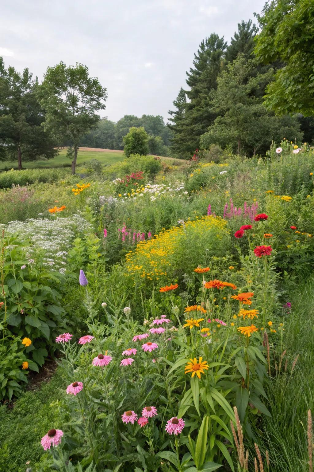 A vibrant wildflower meadow enhancing biodiversity in zone 7.