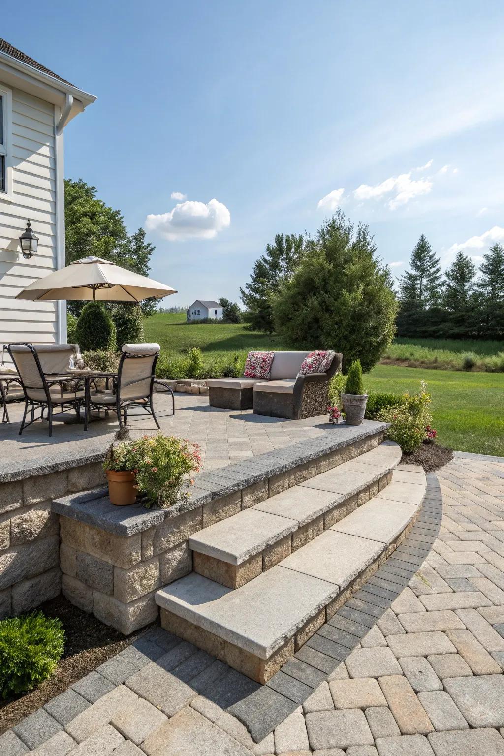 Raised paver patio for an elevated outdoor retreat.