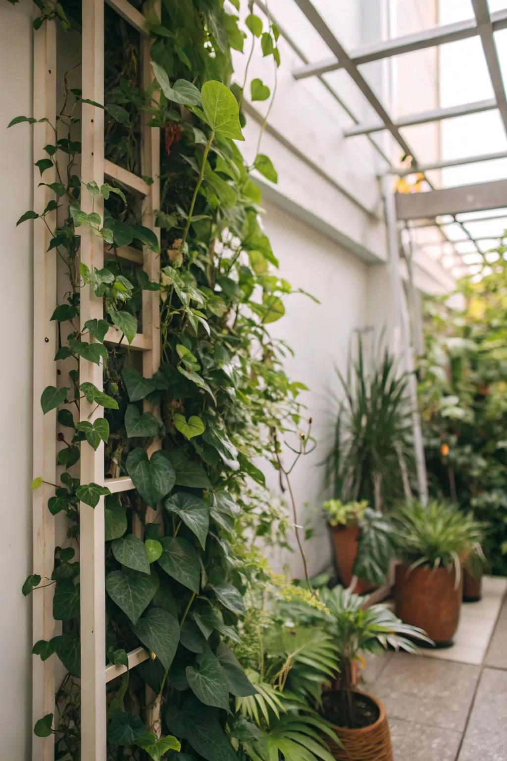 Vertical gardens offer beauty and efficient space use.