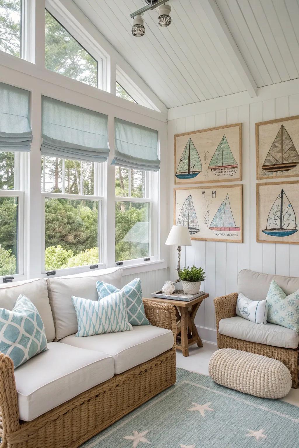 Coastal decor brings a touch of seaside charm.