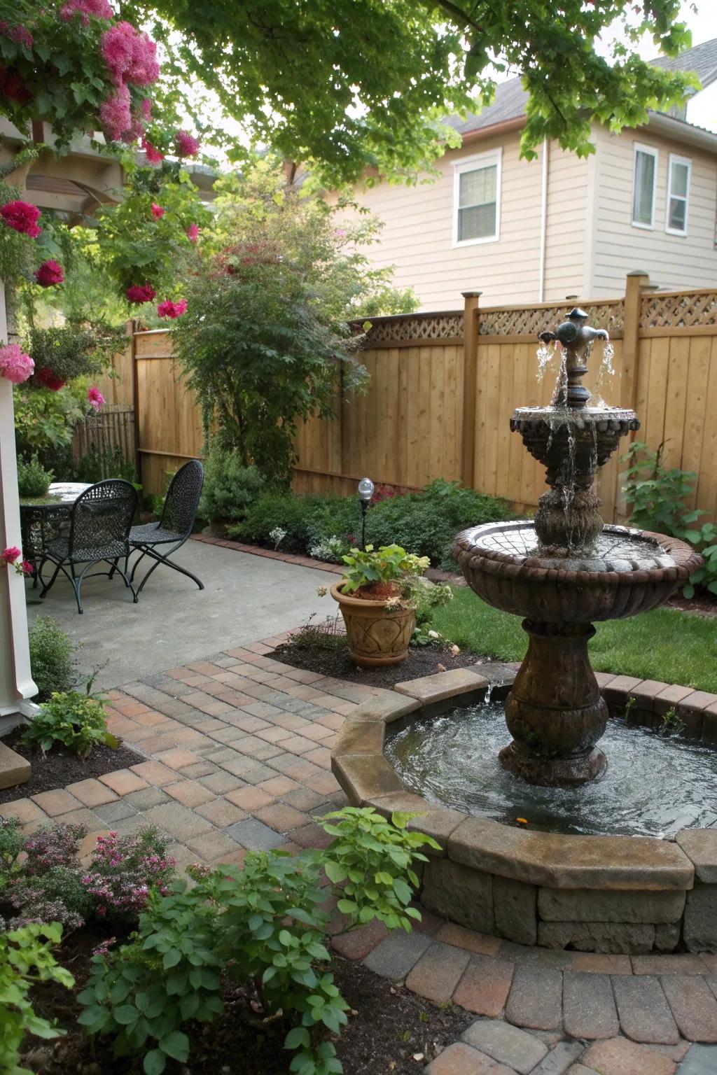 A water feature brings tranquility to your patio.