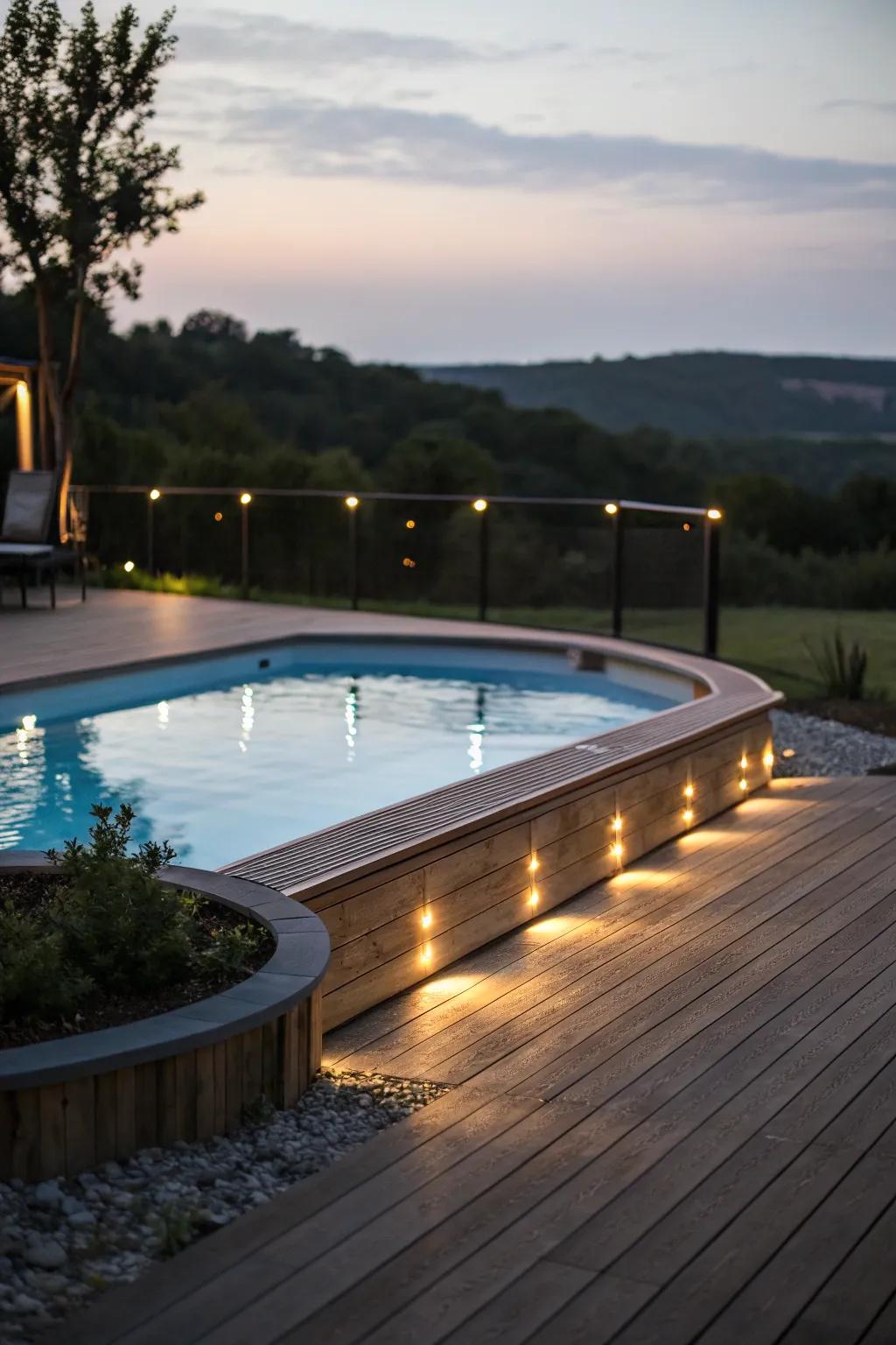 Hidden deck lights offer a subtle and elegant illumination.