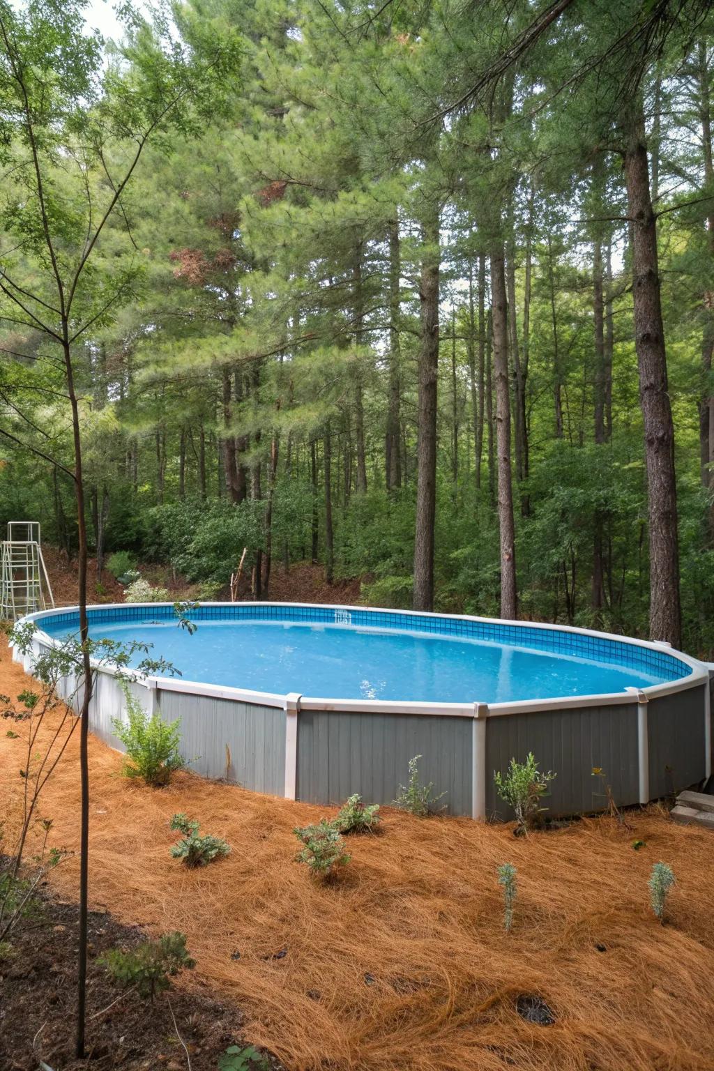 Pine needle padding offers a unique and natural pool base.