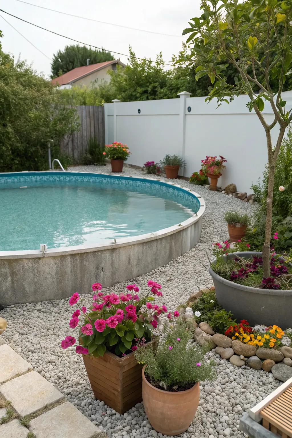Gravel borders with plants enhance drainage and beauty.