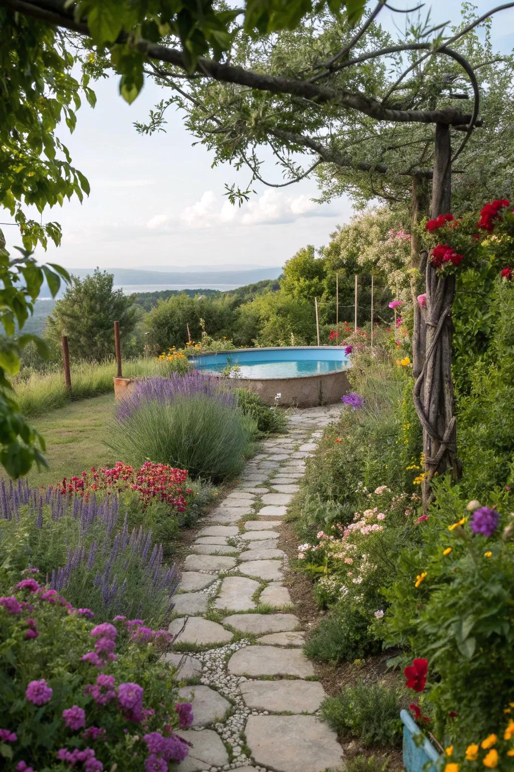 Garden paths offer a fragrant and colorful journey.