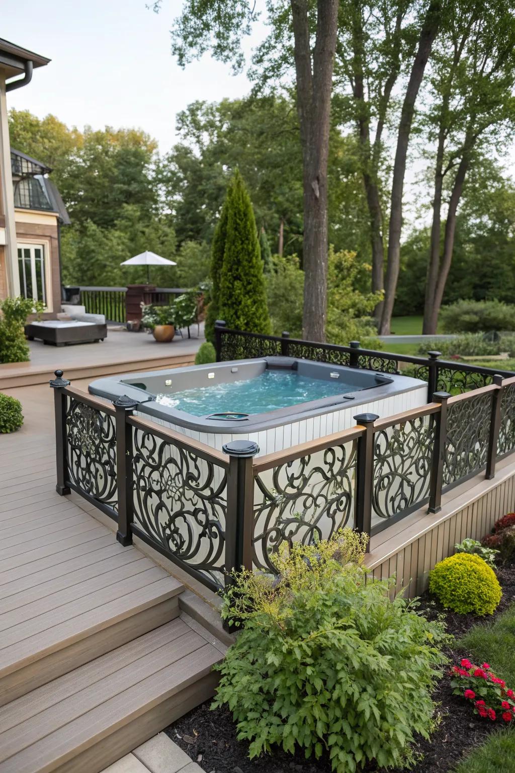 Artistic railings transform your swim spa deck into a design masterpiece.