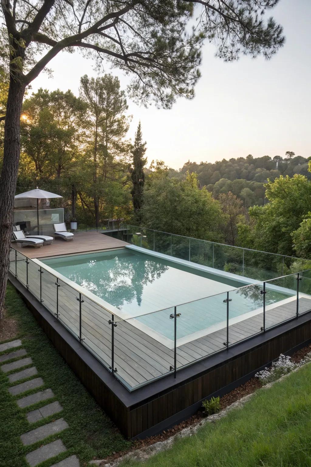 Create a floating deck for a modern and airy poolside experience.