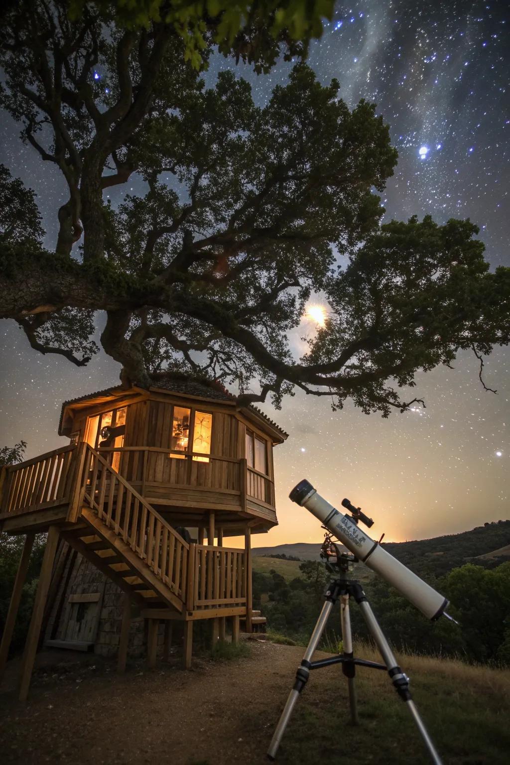 A treehouse observatory designed for stargazing enthusiasts.