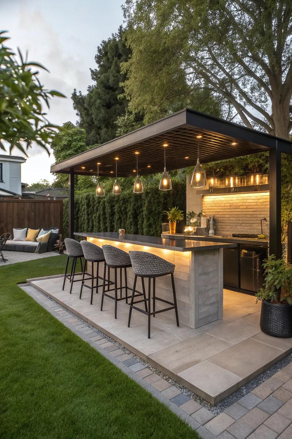 An outdoor bar invites guests to unwind and socialize.