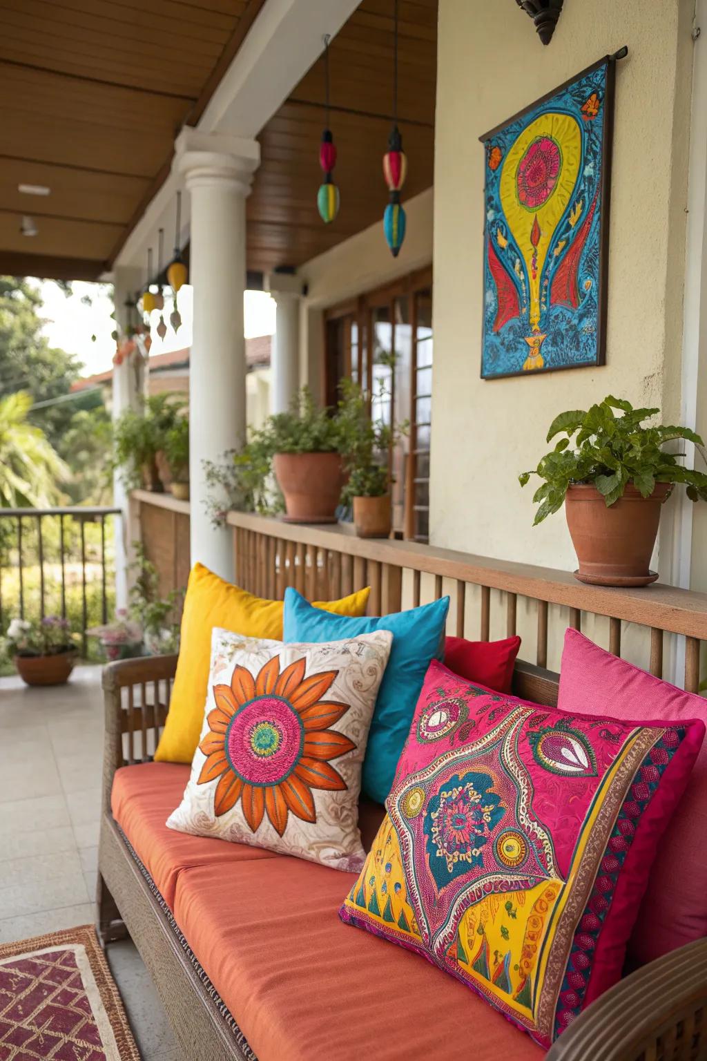 A pop of color enlivens your porch decor.