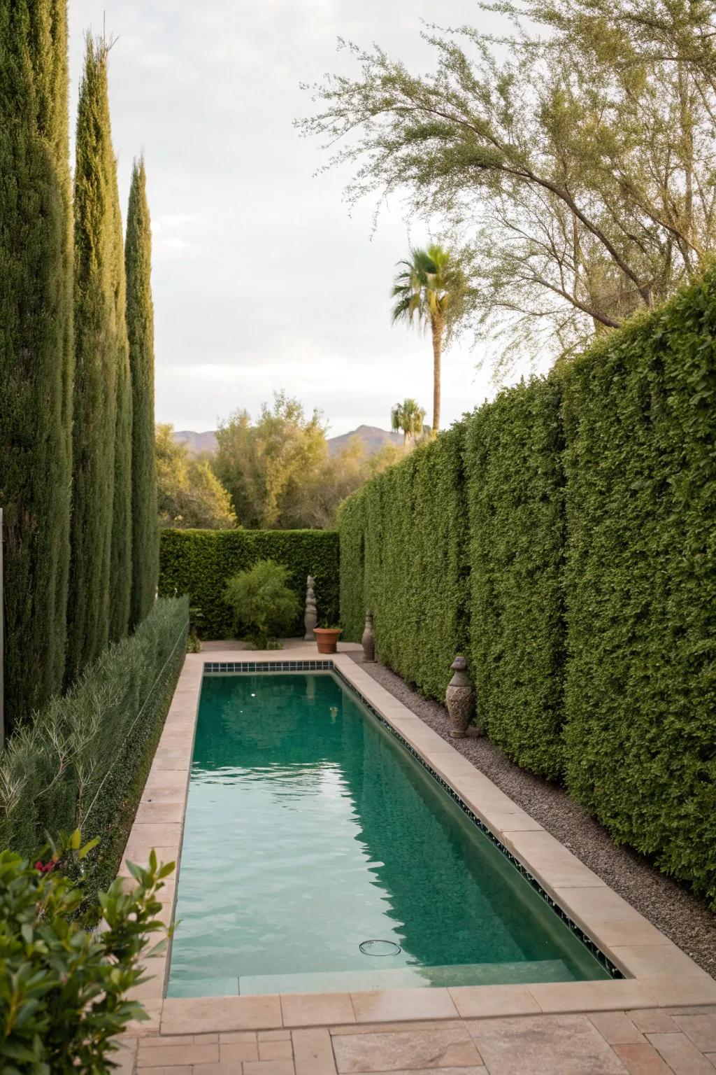Green walls provide privacy and a natural touch to pool landscapes.