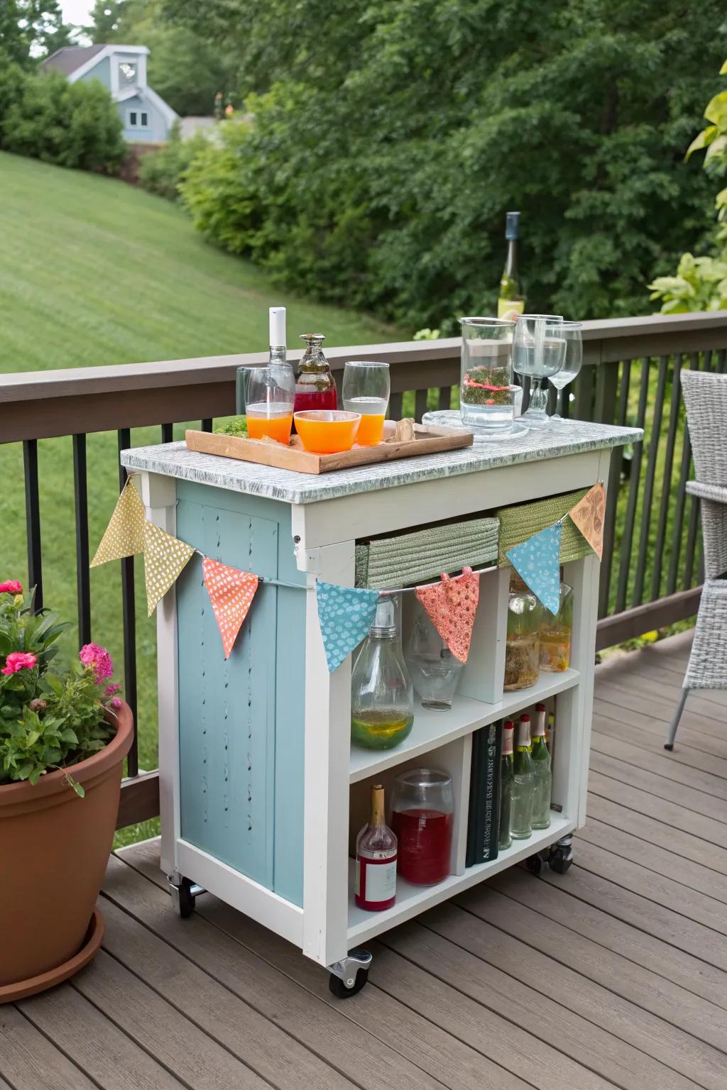 A DIY outdoor bar adds a fun and functional touch to your deck.