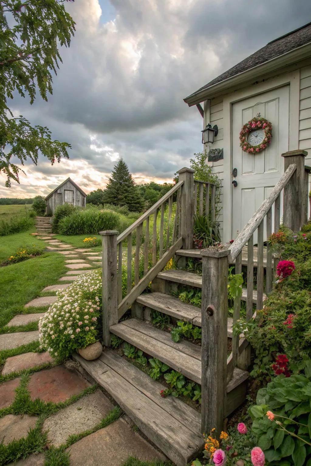 Rustic wooden railings blend seamlessly with natural settings.