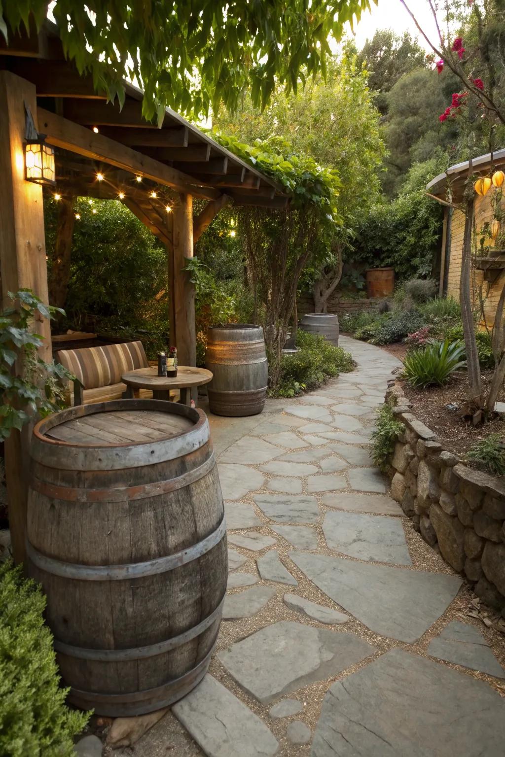 Rustic elements add charm and character to this patio.