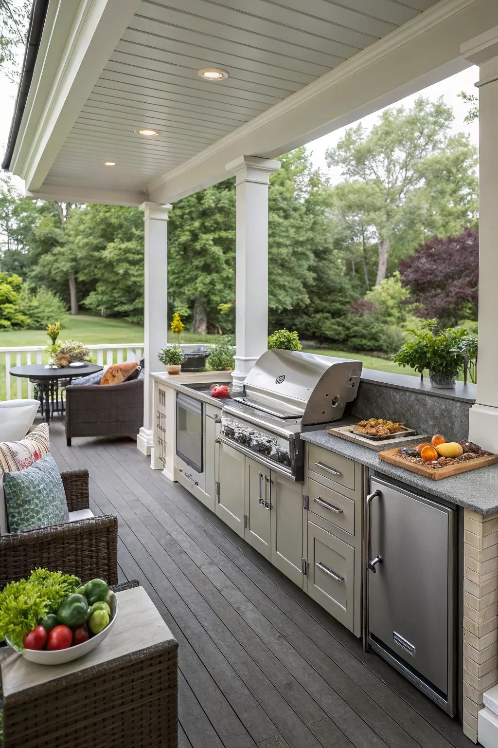 A back porch with an outdoor kitchen, ready for cooking and entertaining.