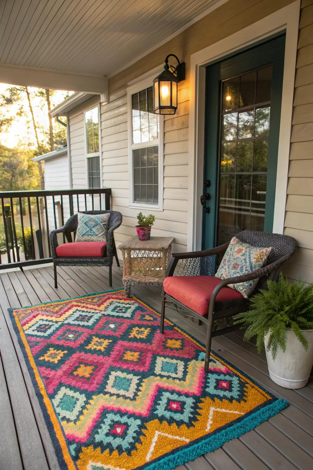 Elevate your porch's comfort with stylish outdoor rugs.