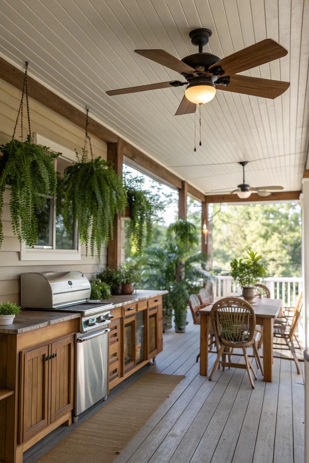 Stay cool and comfortable with a ceiling fan on your porch.