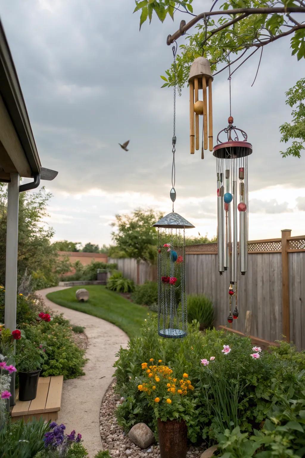 Wind chimes add a melodic dimension to your bird haven.