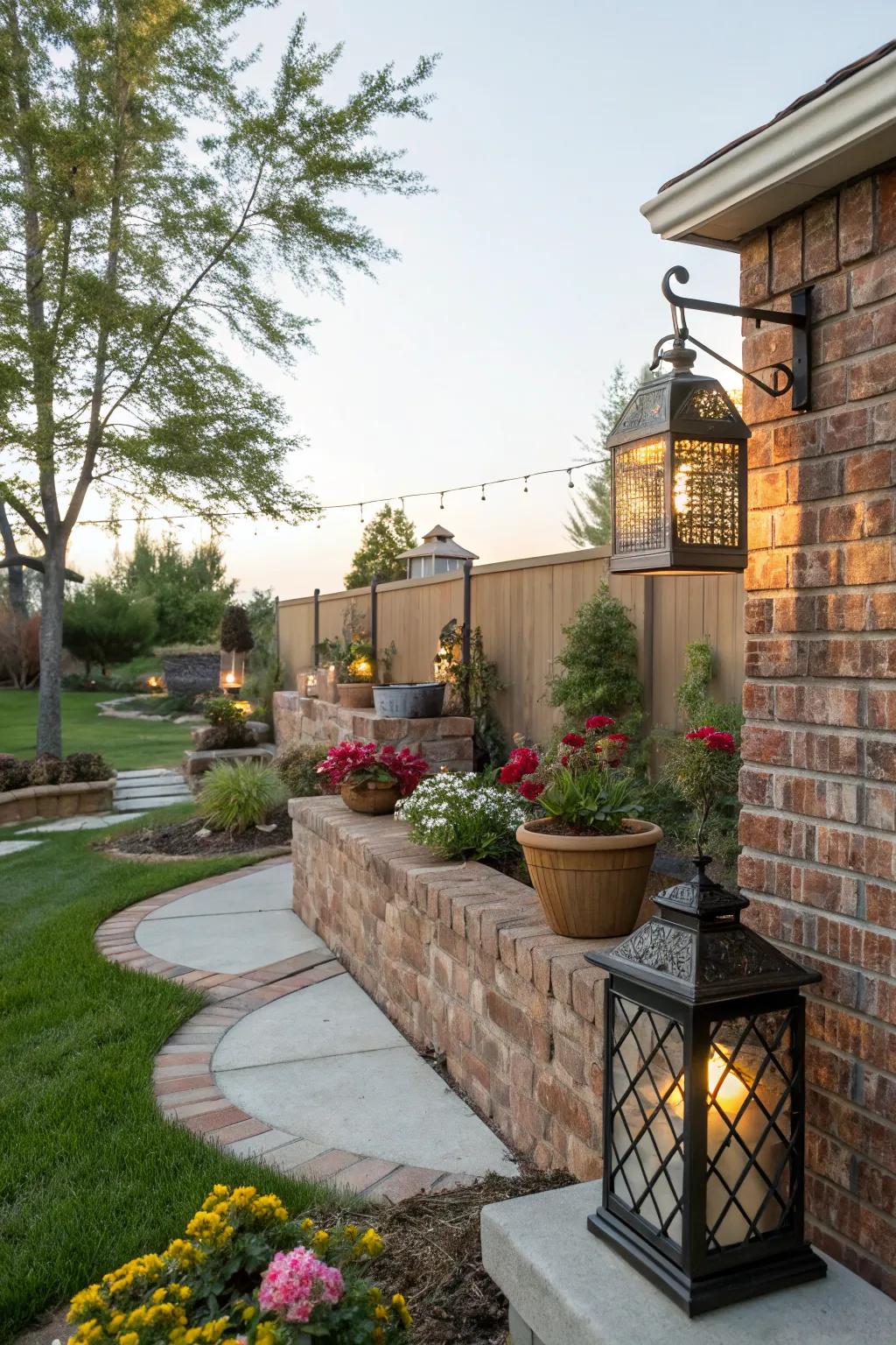 Brick accent walls provide a stylish backdrop.
