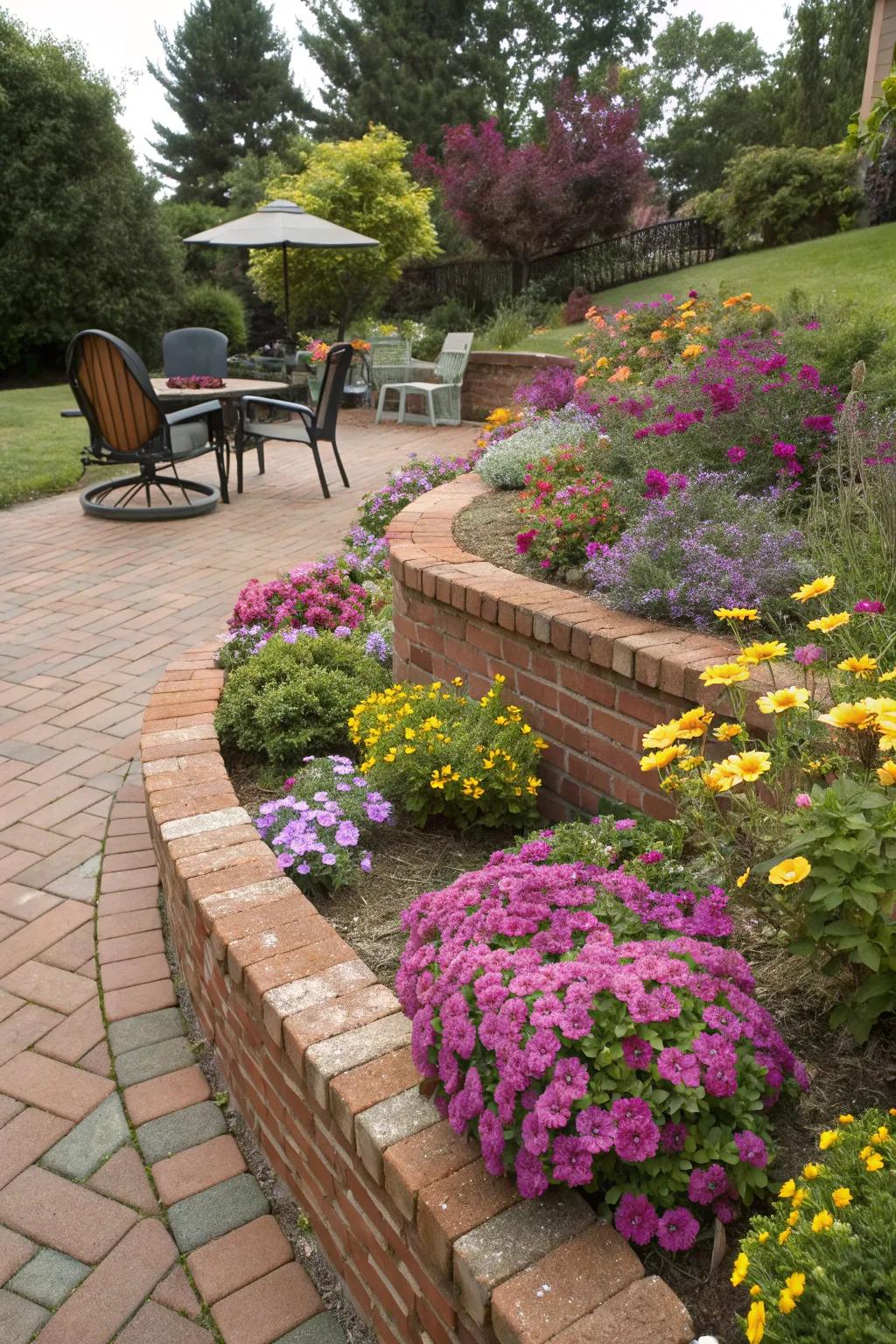 Brick edging adds elegance and order to garden beds.