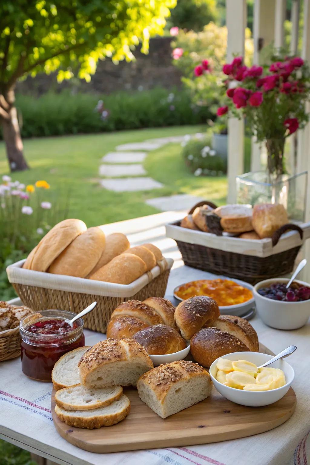Artisan breads and spreads offer a gourmet touch to your brunch.
