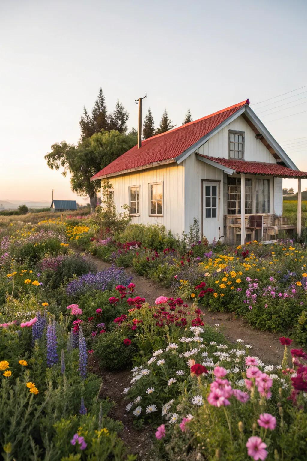 A wildflower wonderland enveloping a charming casita.