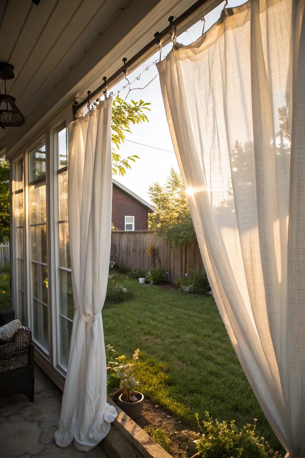 Brighten your outdoor space with crisp white curtains.