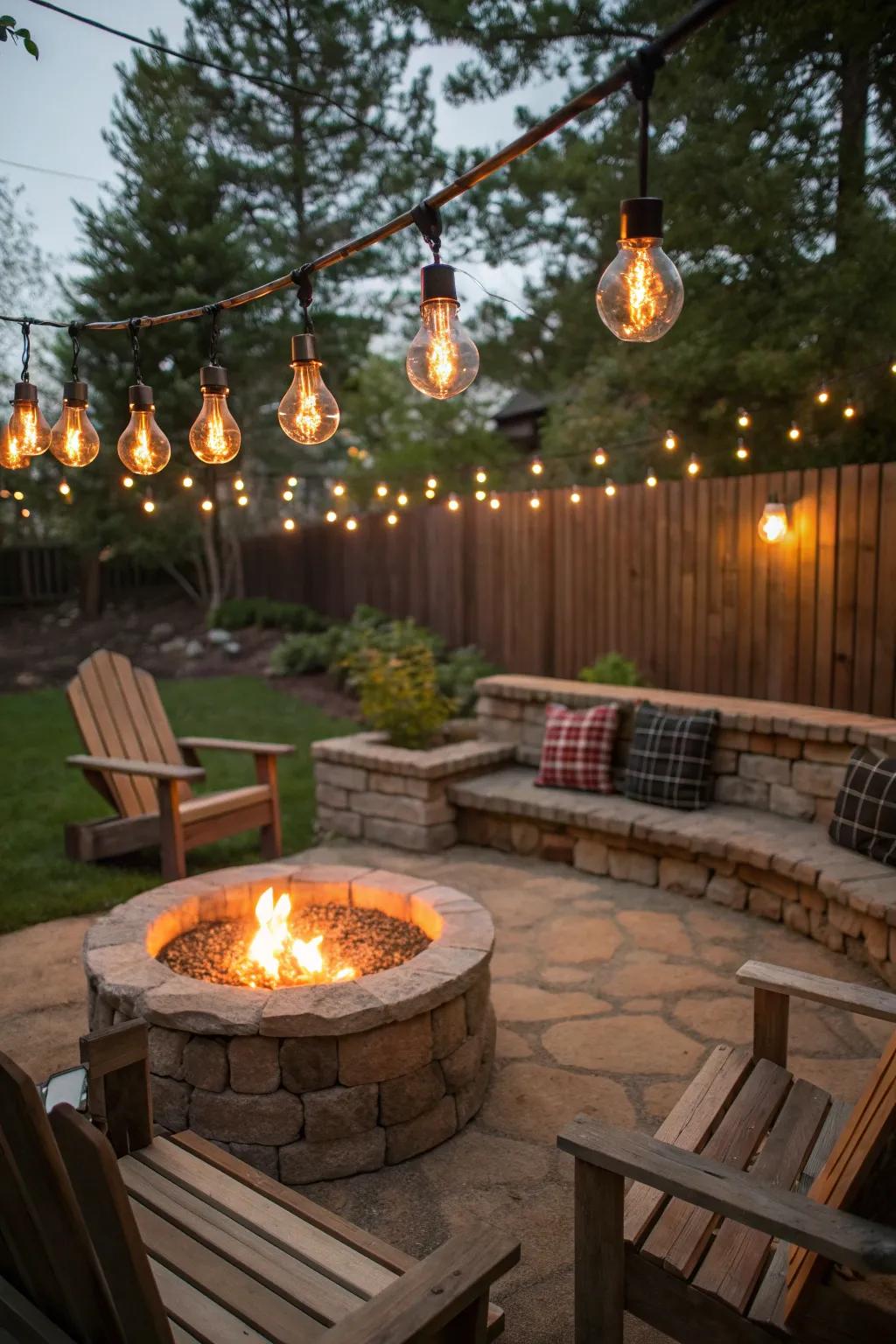 Edison bulbs add rustic charm to your fire pit.