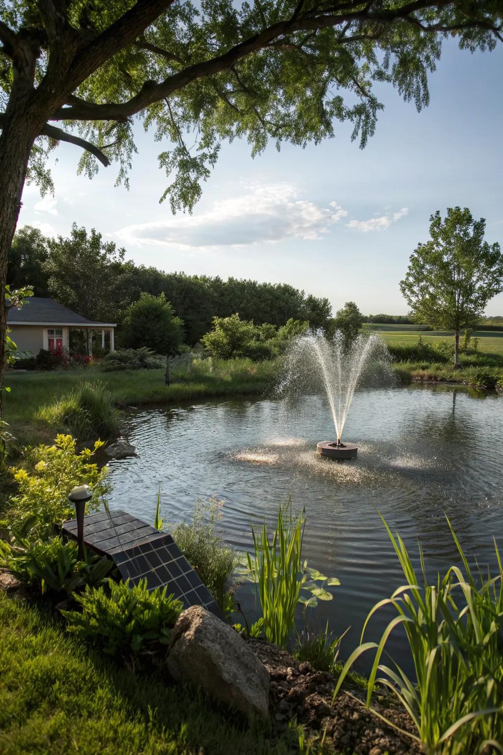 Solar-powered fountains offer elegance and sustainability.